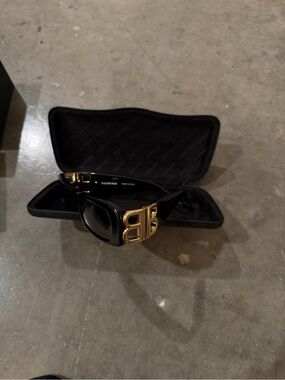 Balenciaga Black Sunglasses with Gold BB Hardware